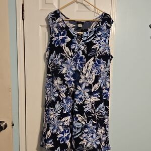 Floral Sleeveless Dress - Blue and White